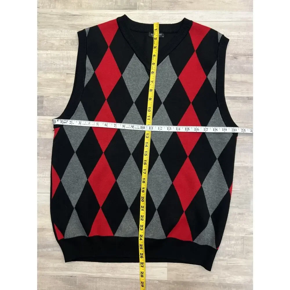 Coofandy Mens‎ MED Red Black Vest Sleeveless Argyle Pattern Deck Of Cards V-neck